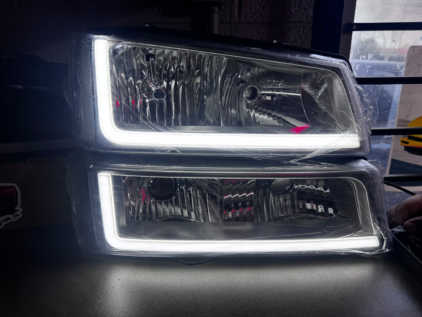 Switch back Headlights For 2003-2007 Chevy Silverado Black L LED BAR Headlamps+ Bumper Lamps