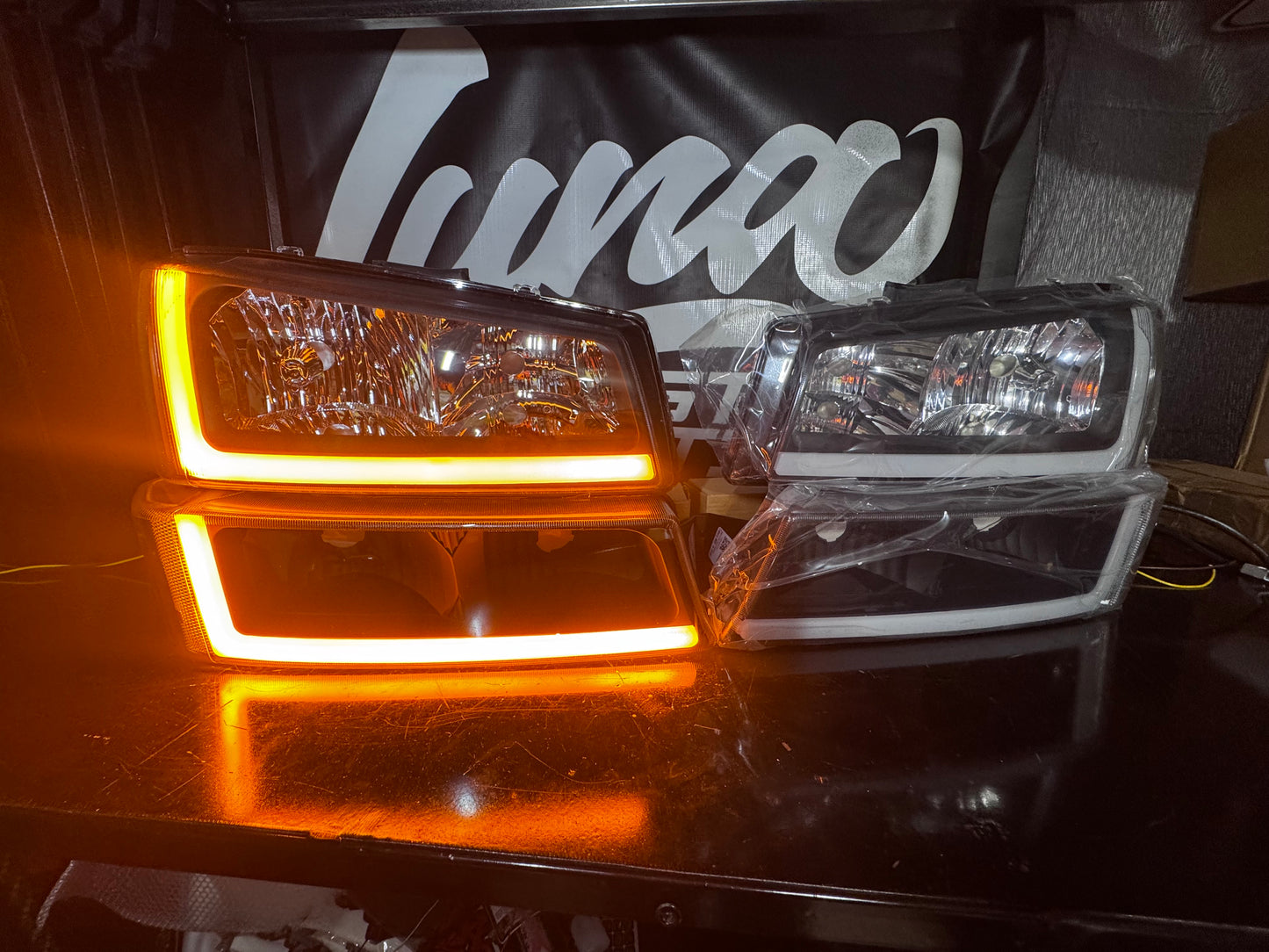 Switch back Headlights For 2003-2007 Chevy Silverado Black L LED BAR Headlamps+ Bumper Lamps