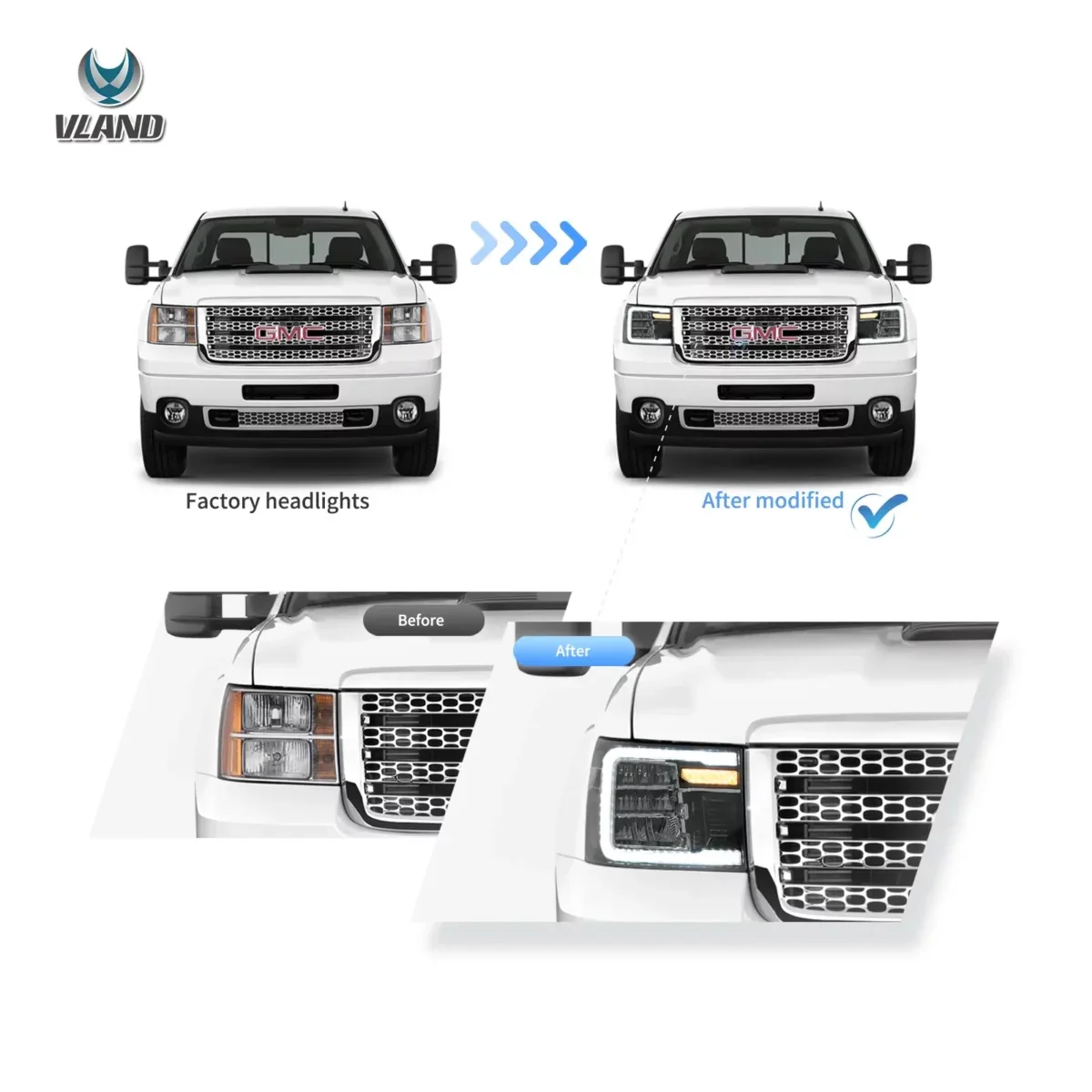 LED Headlights Reflector For 2007-2013 GMC Sierra 1500 2500HD 3500HD