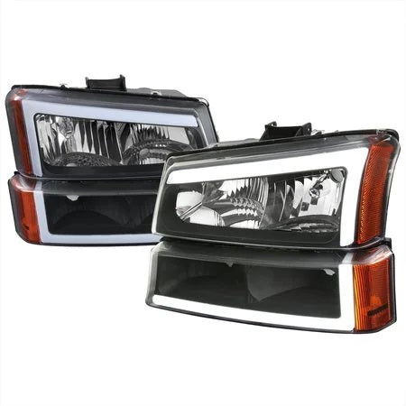 For 2003-2007 Chevy Silverado 1500 2500 3500/Avalanche LED Bar Black Headlights Big C bar