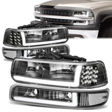 99-02 Chevy Silverado 00-06 Suburban LED DRL Headlights+Bumper Lamp