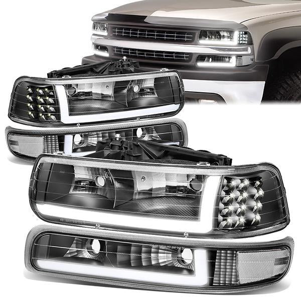 99-02 Chevy Silverado 00-06 Suburban LED DRL Headlights+Bumper