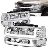 99-02 Chevy Silverado 00-06 Suburban LED DRL Headlights+Bumper Lamp