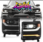 LTZ 2016-2018 Chevy Silverado 1500 BLACK HOUSING LED Type DRL Projector Headlights Pair Set