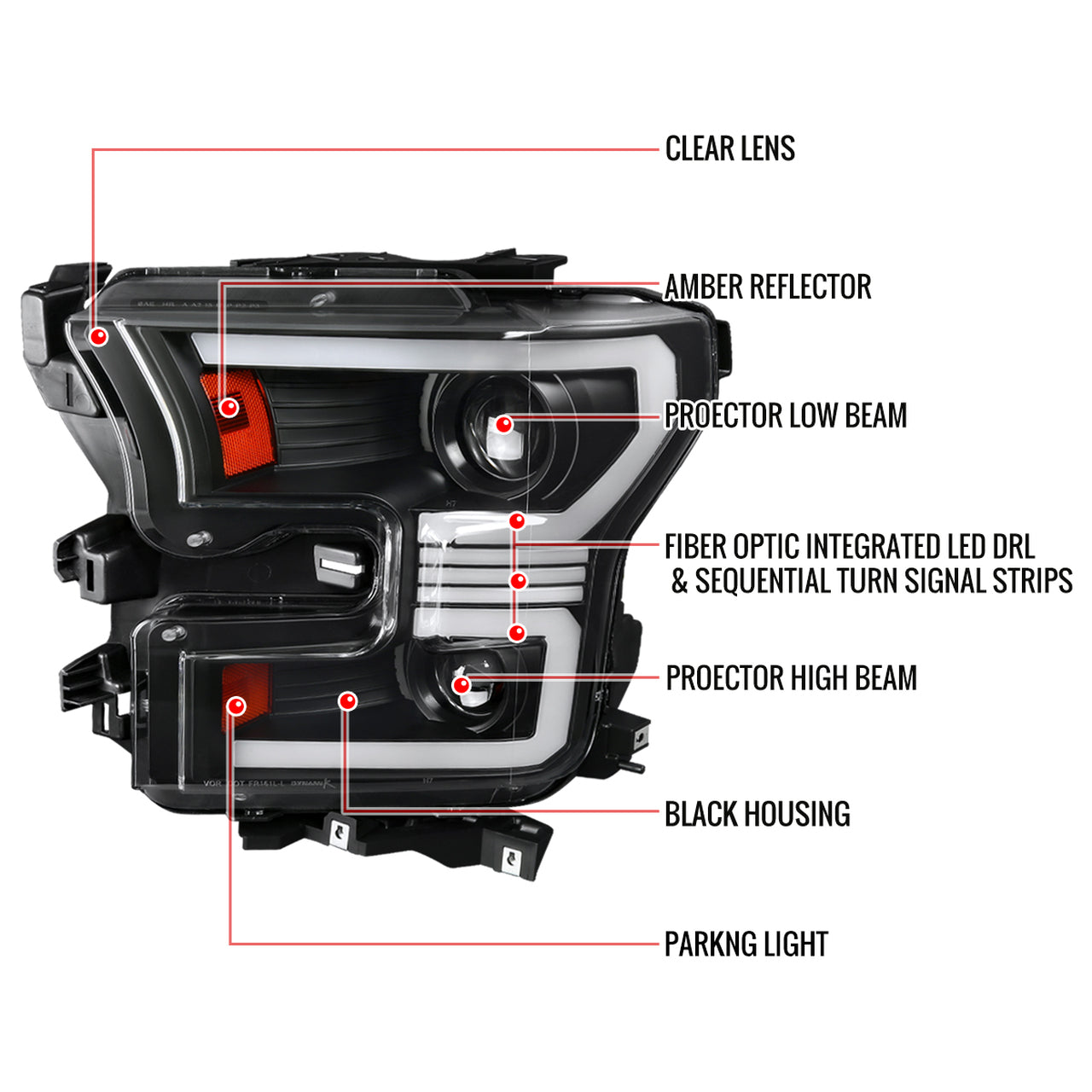 2015-2017 Ford F-150 LED Bar Projector Headlights w/ Switchback Sequential Turn Signals