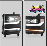 LTZ 2016-2018 Chevy Silverado 1500 BLACK HOUSING LED Type DRL Projector Headlights Pair Set