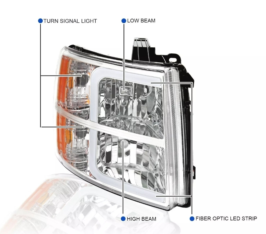 2007-2013 Chevy Silverado 1500 2500HD 3500HD LED Tube Headlights Pair