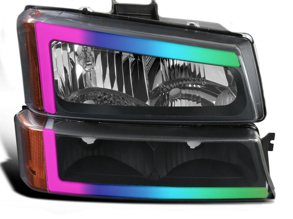 For 2003-2007 Chevy Silverado 1500 2500 3500/Avalanche LED Bar Black Headlights Big C bar